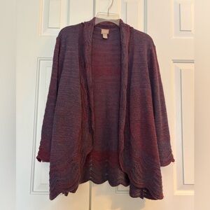 Chicos Ombre Purple/Red Shawl Collar Open-Front Cardigan Sweater Size 3 (aka XL)
